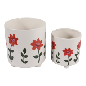 Set di vasi in ceramica dipinti a mano con fiori rossi per decorazioni interne ed esterne, 2 misure - Product Image 4