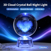 Boule de cristal de la galaxie gravée au laser 3D avec base lumineuse LED, lampe de table sphère de cristal ciel spatial, décoration astronomique