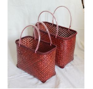 Cesta de almacenamiento tejida de bambú rojo Vintage ecológica hecha a mano, mango de goma transparente ligero, portátil para el hogar - Product Image 1