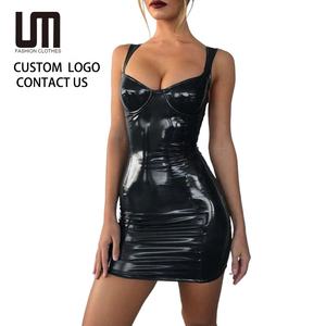 2025 Punk tarzı kadın Mini elbise | Seksi PU deri Bodycon Clubwear | Spagetti kayışı artı boyutu kısa elbise - Product Image 1