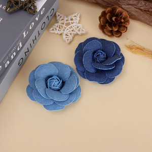 Denim Camellia <b>Flower</b> 7.5cm Handmade Fabric Decoration For Hair Clothing Accessories Eco Friendly - Product Image 4