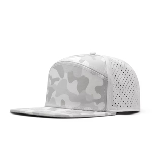 Custom 5 Panel Rubber PVC Logo Waterproof Baseball Cap Laser Cut Hole <b>Flat</b> Brim Perforated Cap Performance Golf <b>Hat</b> - Product Image 1