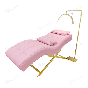 เก้าอี้โค้งขนตาโซฟาหนังสีชมพูปรับได้เฟอร์นิเจอร์ร้านเสริมสวยหรูหรา - Product Image 3