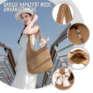 Factory Summer Open Straw Casual Tote Bag Women Vintage Lightweight Foldable Beach Travel Bag - Product Image 6