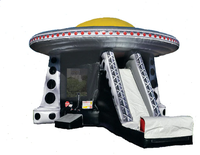 Château gonflable combiné avec toboggan UFO Spaceship, respectueux de l'environnement, certifié CE, en PVC de 0,55 mm d'épaisseur, garantie de 12 mois, capacité maximale de 100 à 500 kg pour
