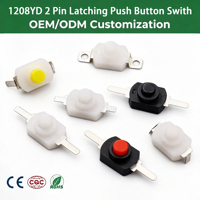 Interrupteur à bouton-poussoir à verrouillage 2 broches 1208YD en gros, interrupteur d'alimentation pour mini lampe de poche, certifié CE RoHS, bornes droites et coudées