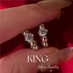 King <b>Silver</b> Jewelry S925 Sterling <b>Silver</b> Gold Plated <b>Stud</b> Earrings Ball Shape Claw Setting Everyday Wear - Product Image 3