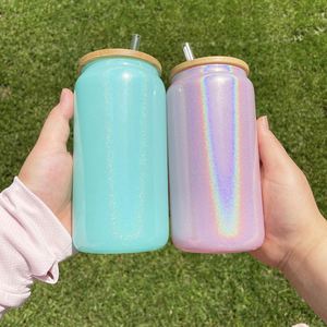 Vaso de Vidrio Sublimable de 16oz con Brillo Holográfico Blanco Arcoíris, con Tapas y Pajitas para Sublimación por Transferencia Térmica - Product Image 4