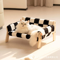 Canapé pour chat en bois massif, mignon et luxueux, motif à carreaux, imperméable, respirant, toutes saisons, lavable, détachable, niche pour chien