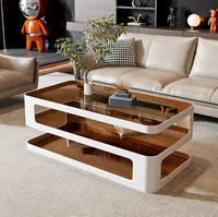 Table basse rectangulaire de style moderne minimaliste pour salon, avec plateau en verre trempé et structure en bois BTCT030