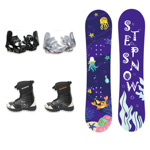 2026 Yeni Toptan Ahşap Snowboard Seti Hafif Esnek Çocuk Karikatür Snowboardu Bağlantı Elemanları ve Kayak Botları ile Okyanus Dünyası Temalı - Product Image 4