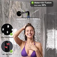 Système de douche double tête Honajo, 4 jets latéraux, pluie 4 voies, combo main et pluie 10"/6", mural, laiton noir mat, acier inoxydable