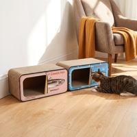 Griffoir et lit pour chat en forme de boîte de conserve en carton moderne – Fournitures pour animaux de compagnie durables et résistantes aux griffures, emballées en carton