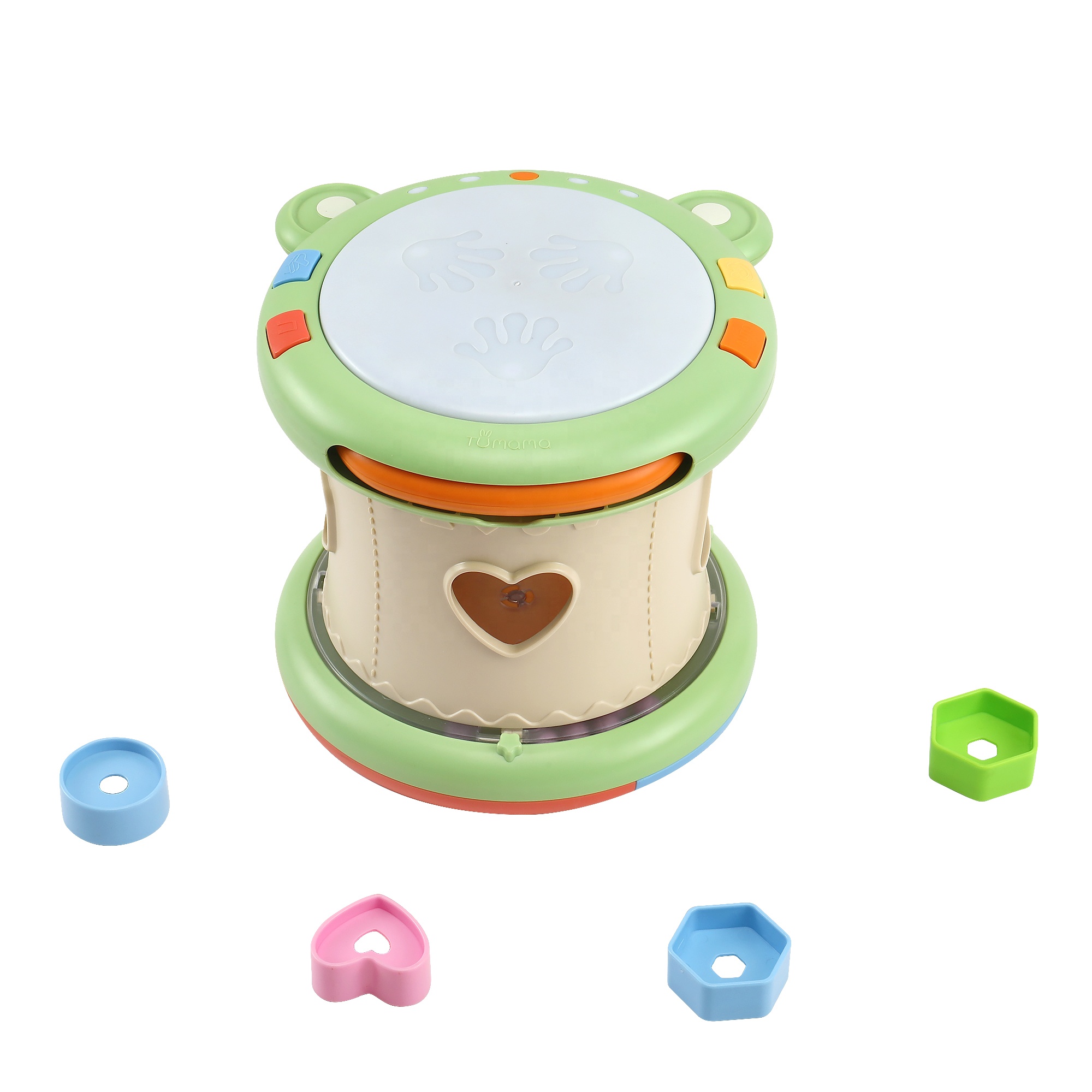 Детский Электронный Музыкальный барабан Tumama, 3 в 1, музыкальный мини-барабан-лягушка со вспышкой