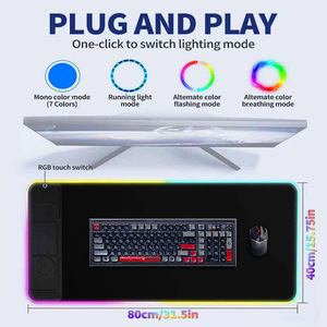 Tapis de souris de jeu extra large avec chargeur sans fil 15W, base en caoutchouc antidérapante, tapis de <span class=keywords><strong>clavier</strong></span> d'<span class=keywords><strong>ordinateur</strong></span> pour hommes, tapis de souris LED RGB - Product Image 3