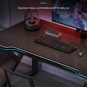 Mesa de ordenador moderna de alta calidad para el hogar, escritorio de juegos con marco de acero, Led RGB, color negro
