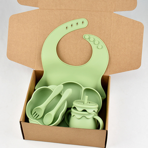 Set de Alimentación de Silicona para Bebés, 6 Piezas, Plato Dividido, Tazón con Succión, Vaso de Entrenamiento, Babero, Cuchara, Tenedor, Kit de Vajilla de Grado Alimenticio para Niños Pequeños - Product Image 3