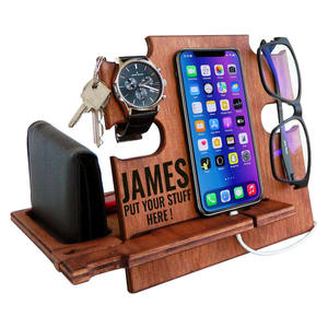 Table de chevet en bois organisateur de téléphone et de montre station d'accueil pour téléphone avec étagère de rangement idée cadeau - Product Image 1