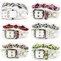 Ceinture en cuir blanc gaufré crocodile avec patch en fourrure de léopard, rivets et strass, style punk, pour hommes et femmes, streetwear