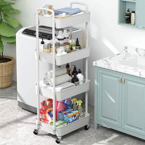 Chariot de cuisine moderne en plastique à roulettes, type autoportant, pour rangement d'outils et de vaisselle, outils de nettoyage inclus, directement de l'usine - Product Image 4