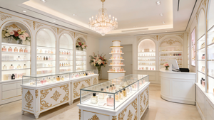 Vitrine murale de luxe en verre trempé et métal avec éclairage LED <span class=keywords><strong>pour</strong></span> présentation de parfums en magasin et en musée - Product Image 5