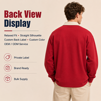 IKDEER Sweat-shirt polo de rugby personnalisé pour homme à manches longues, bordeaux, avec écusson brodé universitaire et lettres appliquées, support d'échantillon