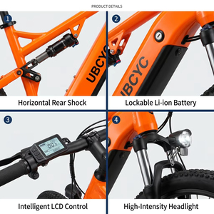 Vélo de montagne électrique à suspension intégrale 48V avec batterie intégrée cachée, frein à disque, 27,5 pouces, vélo électrique tout-terrain pour adultes, pour la conduite sur sentier - Product Image 3