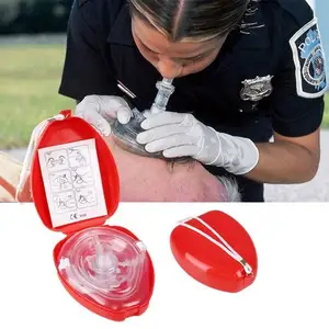 Masque de RCR clair de formation de premiers secours de réanimateur MM-CPR020 avec la valve transparente à sens unique dans la poche rouge de cas de coeur en plastique