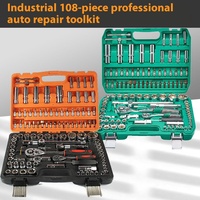 Juego de Herramientas Mecánicas de 108 Piezas, Juego de Llaves de Tubo con Llaves Inglesas y Puntas para Reparación de Automóviles, para Uso en Garajes y Talleres