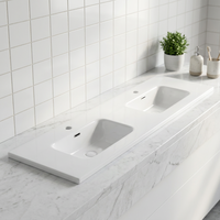Lavabo Doppio Rettangolare in Ceramica Moderna per Bagni di Hotel, Scuole e Ospedali, Finitura Liscia Facile da Pulire, Montaggio Rubinetto a Foro Singolo