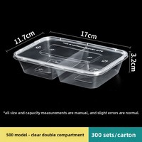 Boîte à lunch jetable rectangulaire à double compartiment en plastique 500/650/750 ml