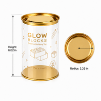 Boîte cylindrique transparente personnalisée en plastique PET recyclable avec couvercle métallique, boîte cylindrique en plastique pour l'emballage