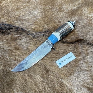 Coltelli a lama fissa con manico a forma di corno 5 "Utility Hunter con guaina in pelle OEM damasco <span class=keywords><strong>coltello</strong></span> <span class=keywords><strong>da</strong></span> caccia al cervo all'aperto - Product Image 3