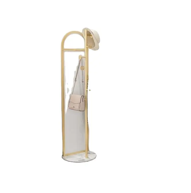 Nieuwe Eenvoudige Moderne Slaapkamer Thuis Marmeren Dragen Spiegel Iron Vloerstaande Jurk Up Opknoping Kleding Bag Hat Rack