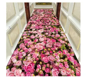 중국 제조업체 3D 꽃 프린트 크리스탈 벨벳 바닥 카펫 러그 입구 복도 긴 사용자 정의 크기 장식
