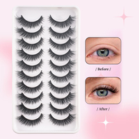 10 paires de faux cils œil de chat en vison synthétique, ailés et allongés, naturels et volumineux, avec bande noire, pour maquillage quotidien M