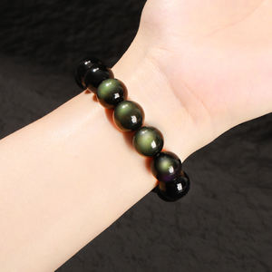 Bracciale in Ossidiana Arcobaleno Naturale 8A di Alta Qualità JD GEMS, Bracciale Elastico Unisex Iridescente con Occhi per Guarigione Emotiva - Product Image 1