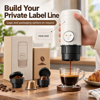 Machine à expresso électrique portable blanche avec porte-café moulu et porte-capsules, cafetière de voyage avec logo personnalisé OEM