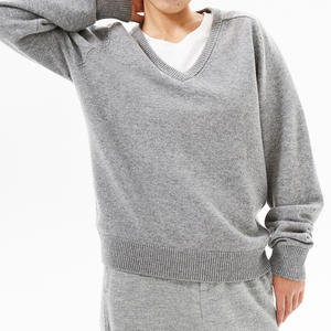 Женский свитер с V-образным вырезом, однотонный, с длинным рукавом, из 90% шерсти и 10% кашемира, экономичный, хит продаж 2025 года - Product Image 2