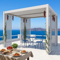 Pergola bioclimatique motorisée Airfun en aluminium avec toit rétractable à lames orientables, éclairage LED, écologique, résistante au vent, durable et gratuite