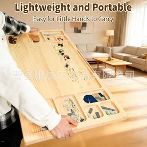 Mesa de construcción de madera con base ranurada, material de pino, ligera, portátil, para juegos infantiles - Product Image 1