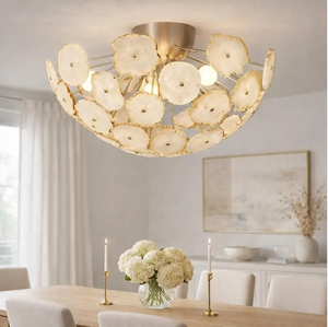 Lustre étoilé en agate bleue céleste, 4 lumières, style moderne du milieu du siècle, lampe suspendue en laiton, éclairage décoratif design - Product Image 5