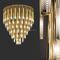 Lustre en verre tubulaire long à design moderne, sur mesure, pour hall d'hôtel, escalier, villa, hôtel
