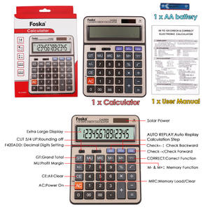 เครื่องคิดเลข FOSKA แบบพลังงานแสงอาทิตย์และแบตเตอรี่ในตัว พร้อมฟังก์ชันคำนวณ<span class=keywords><strong>ภาษี</strong></span>นำเข้า ตัวเครื่องทำจากพลาสติก ABS หน้าจอ LCD ปุ่มกดขนาดใหญ่ - Product Image 6