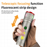 Lampe torche tactique LED étanche haute luminosité USB 800lm rechargeable 18650 avec zoom, corps en alliage d'aluminium, portée de faisceau 300-400M