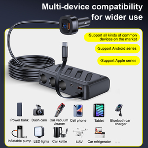ที่ชาร์จในรถยนต์แบบไร้สาย แฮนด์ฟรี ชาร์จเร็ว อะแดปเตอร์ USB C พร้อมแท่นวางโทรศัพท์ ช่อง AUX ที่จุดบุหรี่ สำหรับ iPhone 17 16 - Product Image 4