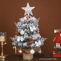 Mini sapin de Noël floqué, décoration de bureau, décoration de la maison, 45/60 cm avec étoile sur le sommet, nœuds et pommes de pin