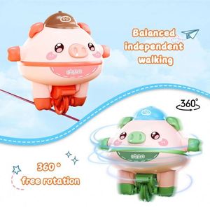 Juguete de equilibrio Roly-poly: Cerdo giroscópico que camina sobre un hilo, monociclo de juguete, giroscopio de dedo, de plástico ecológico, verde y rosa - Product Image 3