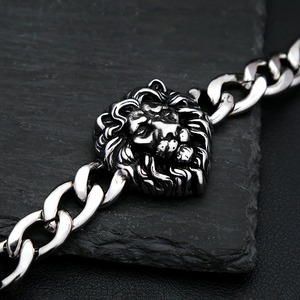 Yunnique – Bracelet tête de Lion pour hommes, couleur acier, chaîne en acier titane de 22cm, bijoux Hip Hop Punk, cadeau - Product Image 4