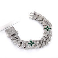 Bracelet Hip-Hop en pierre naturelle 10-20mm, trèfle à quatre feuilles vert, chaîne personnalisée, chaîne cubaine, fermoir à ressort